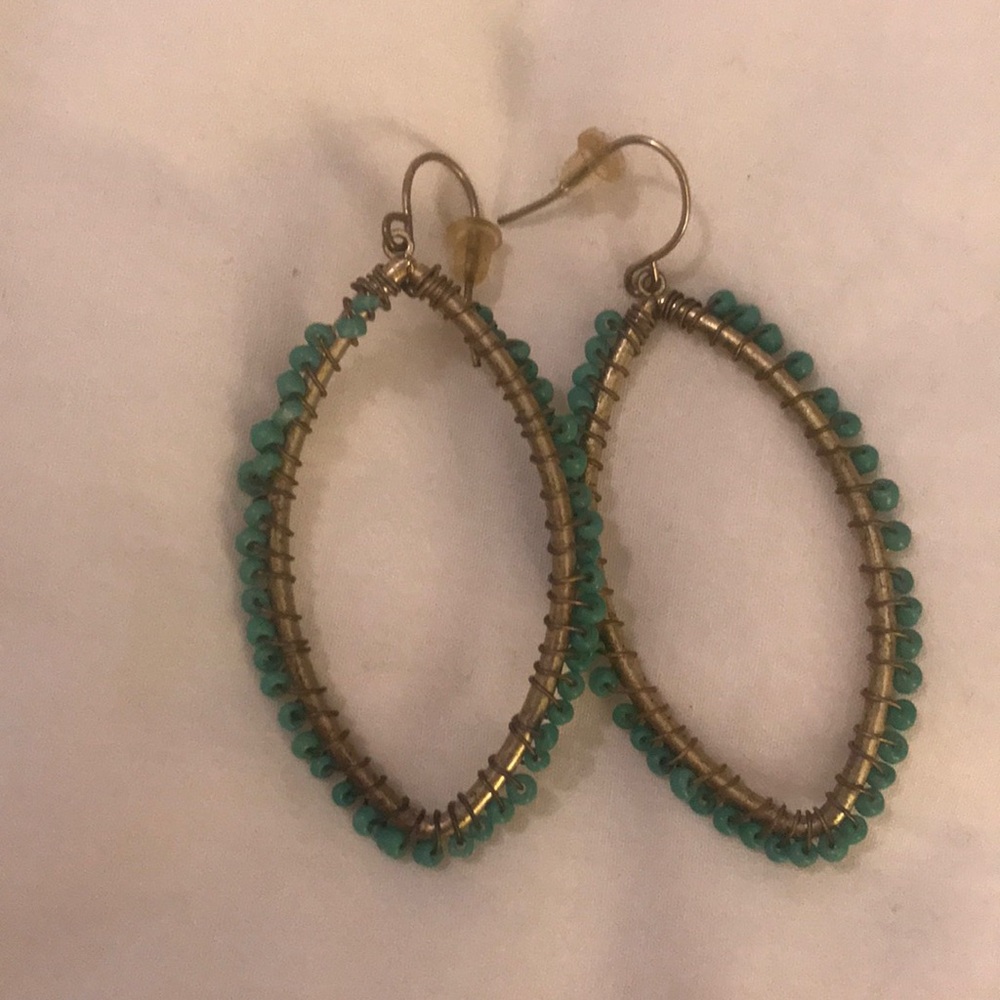 Teal and gold earrings